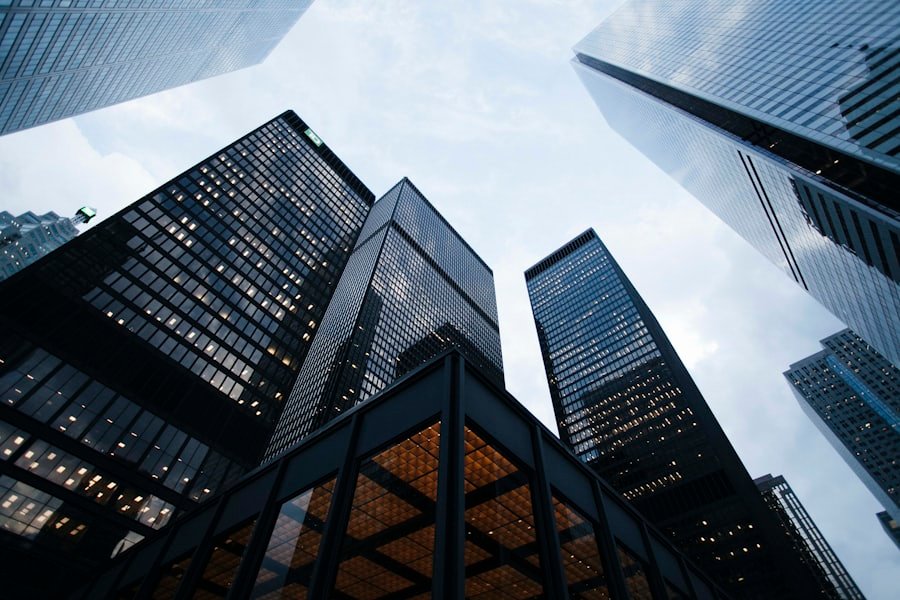Corporate towers from below